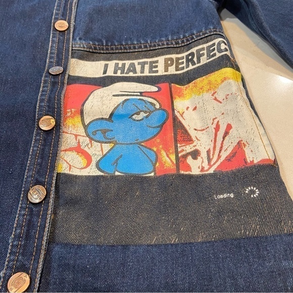 Denim dress/jacket Kids size 12 with painted Smurf - Picture 2 of 13